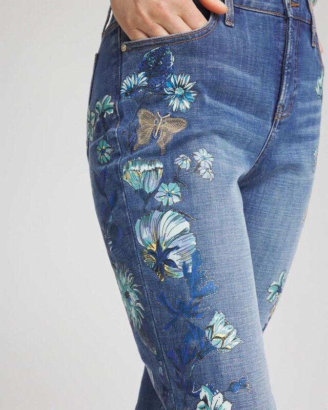 Girlfriend Butterfly Printed Cropped Jeans - image 4